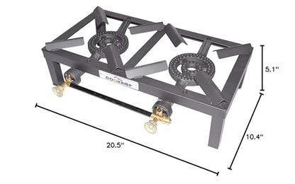 COOKAMP Propane Double Burner Angle Iron Camp Stove with CSA Listed Regulator and 4ft Hose (SA2200)