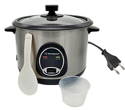 Westinghouse 220 Volt Rice Cooker 10 Cup, Non Stick Cooking Pot, Measuring Cup, Keep Warm Function-Stainless Steel-700W (NOT FOR USE IN USA)