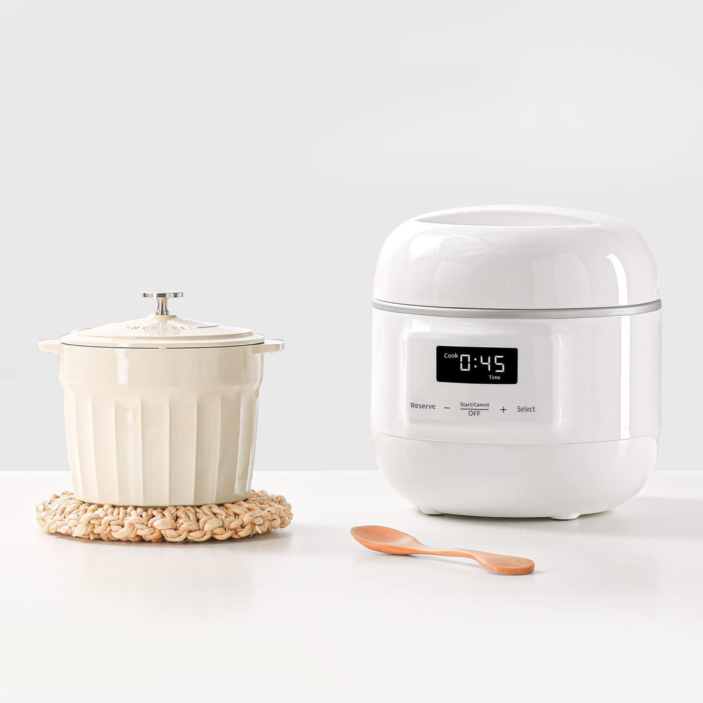 MEEDEER Slow Cooker White, Small Slow cooker 1QT, Smart Appointment, Ceramic Interior pot, Automatic Multi-function Rice Cooker, Elecric Stew, Yogurt Maker Keep Warmer