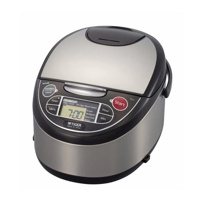 Tiger JAX-T18U-K 10-Cup (Uncooked) Micom Rice Cooker with Food Steamer & Slow Cooker, Stainless Steel Black