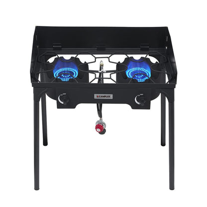 Camplux Double Propane Burner, Gas Burner Outdoor Stove Burner Gas, Up to 260,000 BTU/Hr Dual Burner Propane Stove with Propane Burner stand, Gas Burners for Cooking Outside Stove for Cooking Gas