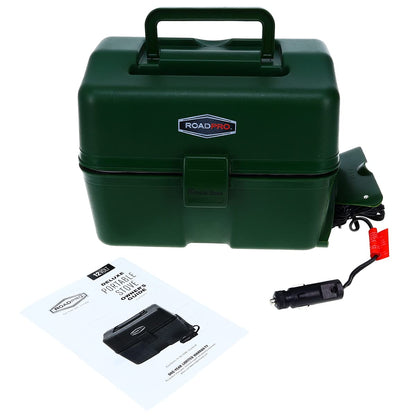 RoadPro RPLBSTOVET2 Electric Lunch Box Oven for Truck Portable Food Warmer Heated Lunch Box for Adults 12v Car Stove Van Life Travel or Construction – Deluxe, Hunter Green, 1 Quart