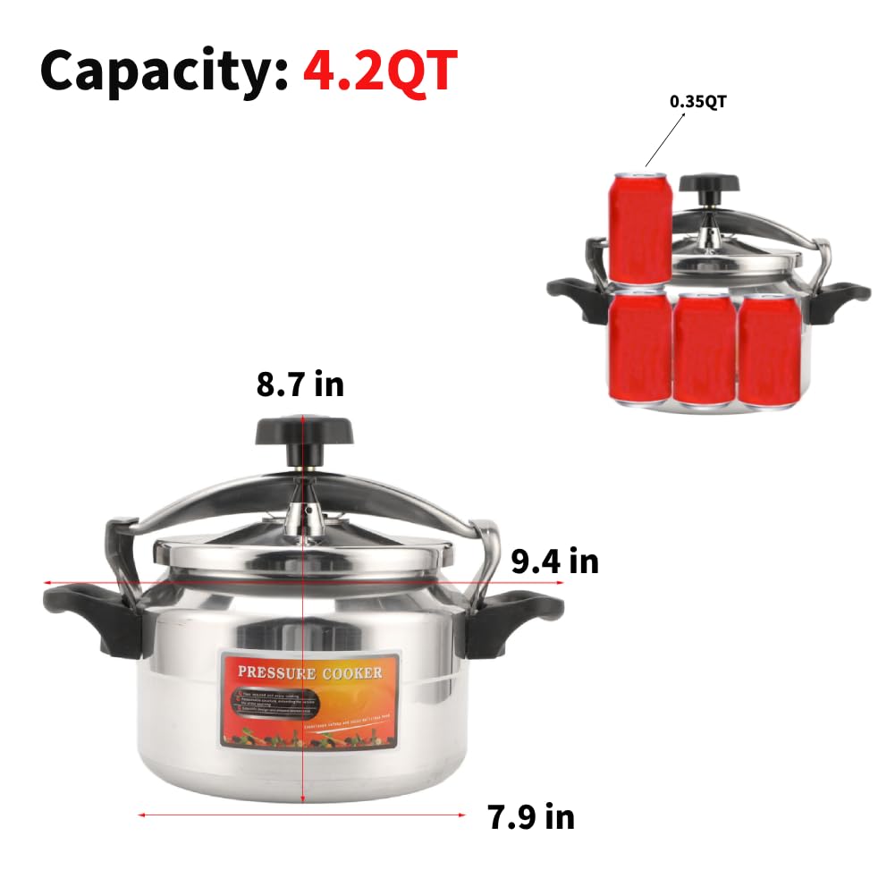 4L Pressure Cooker, Aluminum Alloy Cooking Explosion Proof Pressure Cooker Universally Suitable for Gas Stoves, Flat Top Stove