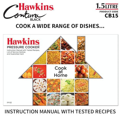 Hawkins CB15 Hard Anodised Pressure Cooker, 1.5-Liter, Contura Black