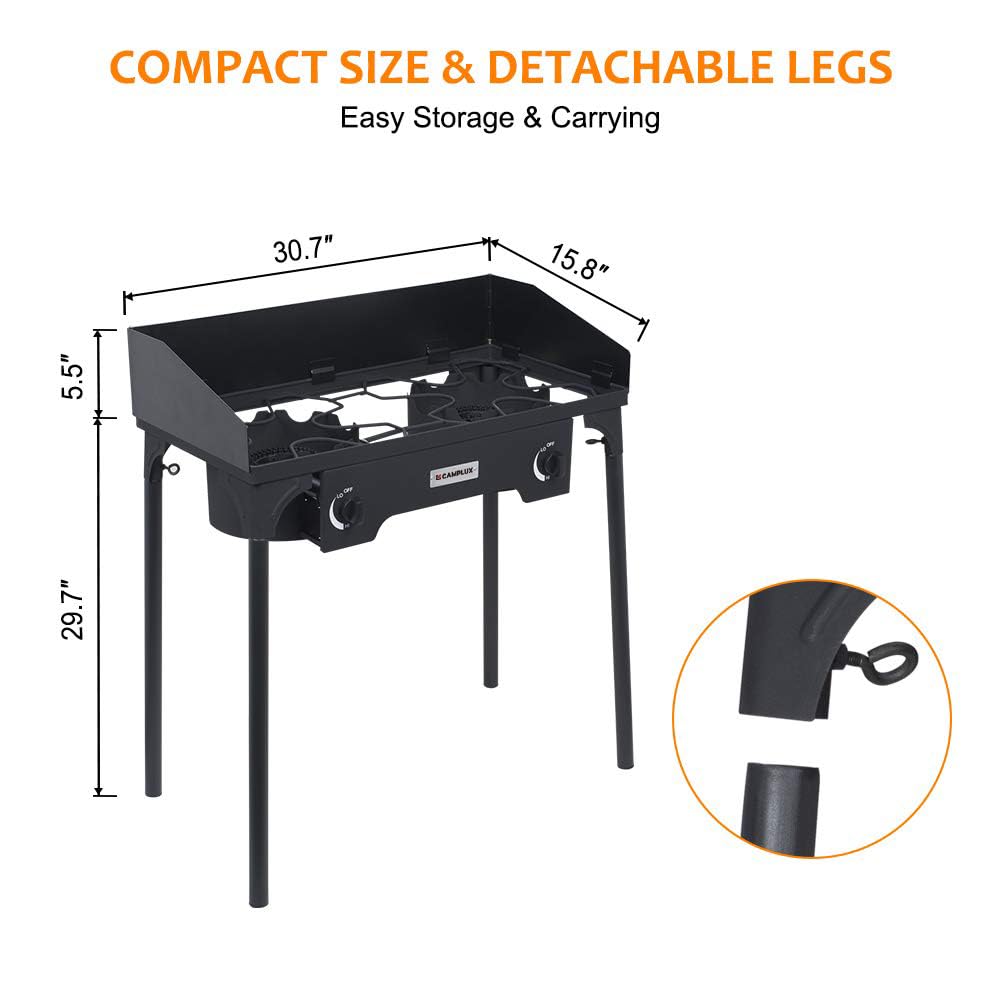 Camplux Double Propane Burner, Gas Burner Outdoor Stove Burner Gas, Up to 260,000 BTU/Hr Dual Burner Propane Stove with Propane Burner stand, Gas Burners for Cooking Outside Stove for Cooking Gas