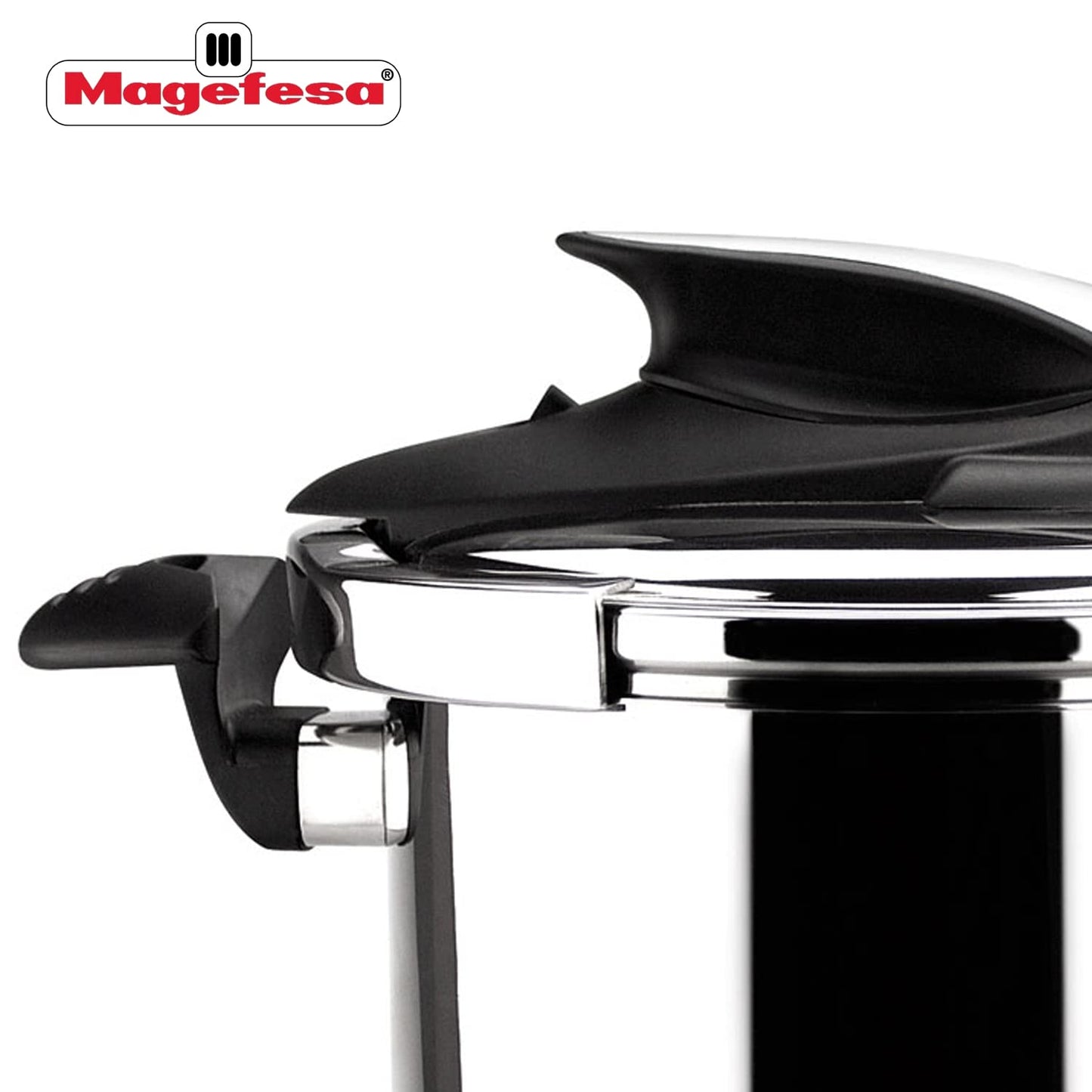 Magefesa® Nova 4.2 Quart Stove-top Super Fast Pressure Cooker, Easy and Smooth Locking Mechanism, Polished 18/10 Stainles Steel, Suitable Induction, 5 Security Systems, 11.6 PSI Working pressure