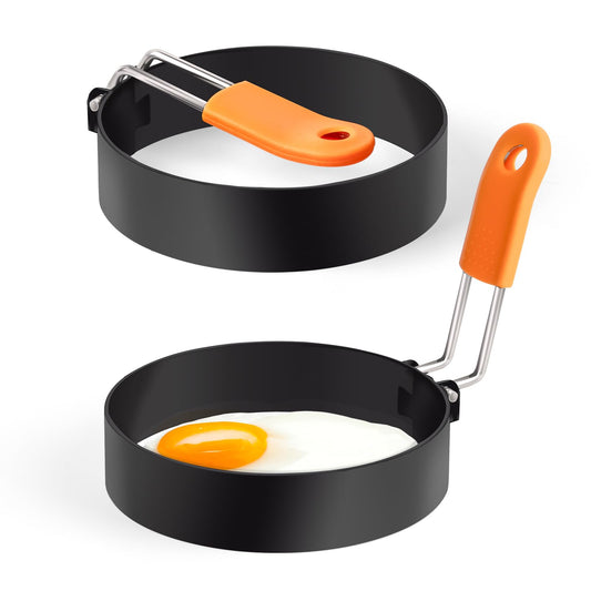 Yafeco Egg Rings,Stainless Steel Griddle Frying Egg with Silicone Handle,Nonstick Egg Cooking Rings,Omelet Ring,Pancake Ring Round Cooking Rings Molds For Breakfast (2Pcs Round 3.5'')