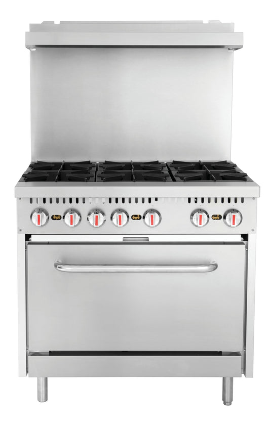 Value Series Commercial Gas Range, Six-Burner 36"W Range with Full Size Oven, Liquid Propane (692-088-LP)