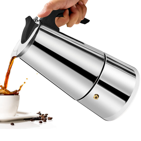 Vaolvpant 2 Cup Moka Pot Percolator Italian Coffee Maker 100 ml 3.5 oz Stovetop Espresso Maker Stainless Steel Classic Cafe Maker Suitable for Induction Cookers Gas Stove Electric Stove (Straight)