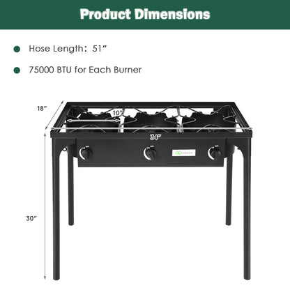 Goplus Outdoor Camping Stove, 3 Burner Propane Gas Cooker w/Detachable Legs & CSA Regulator & 0-20 PSI Regulator for Camp Patio RV, Cast Iron, 225,000-BTU