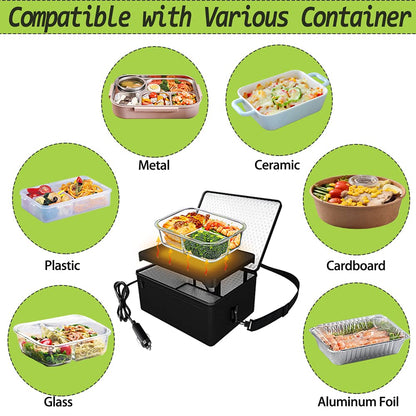 [90W Faster] Portable Oven, 12V Car Food Warmer Portable Personal Mini Oven Electric Heated Lunch Box for Meals Reheating & Raw Food Cooking for Road Trip/Camping/Picnic/Family Gathering(Black)