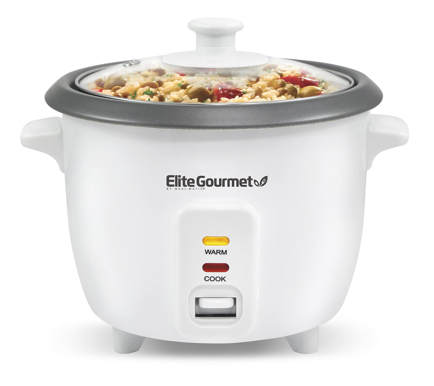 Elite Gourmet ERC-006NST Maxi-Matic Electric Rice Cooker with Non-Stick Inner Pot Makes Soups, Stews, Grains, Cereals, Keep Warm Feature, 6 Cups Cooked (3 Cups Uncooked), White