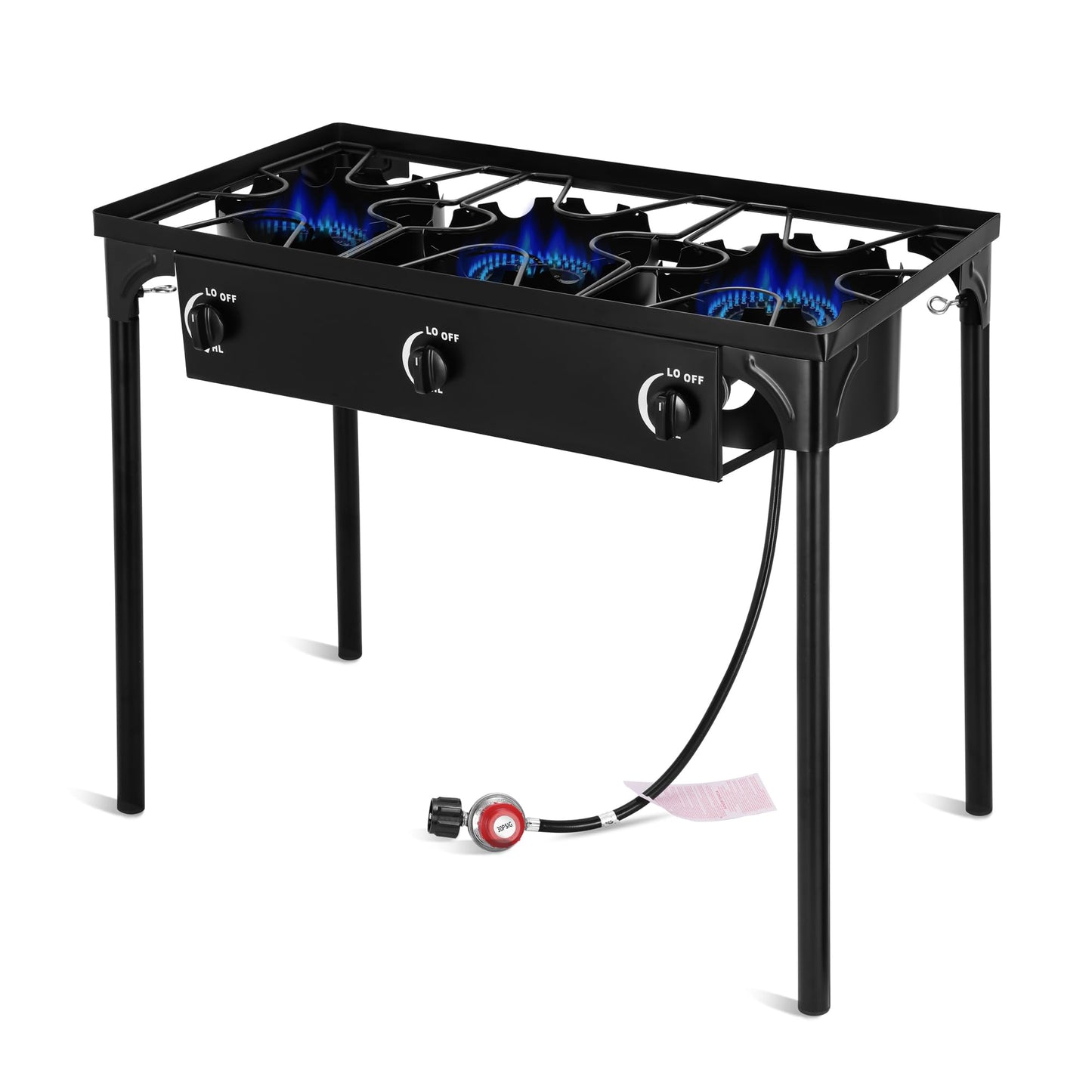 STEELUS Propane Camping Stove, 225000 BTU Outdoor Propane Stove, 3 Burner High Pressure Propane Gas Cooker with Detachable Legs, 30 PSI Regulator