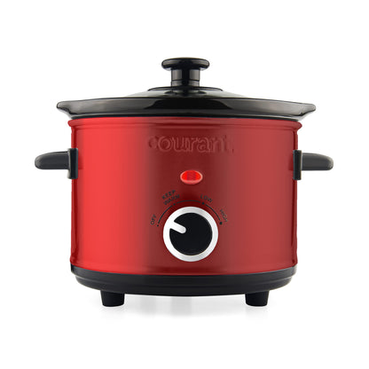 Courant Mini Slow Cooker Crock, with Easy Options 1.6 Quart Dishwasher Safe Pot, Red