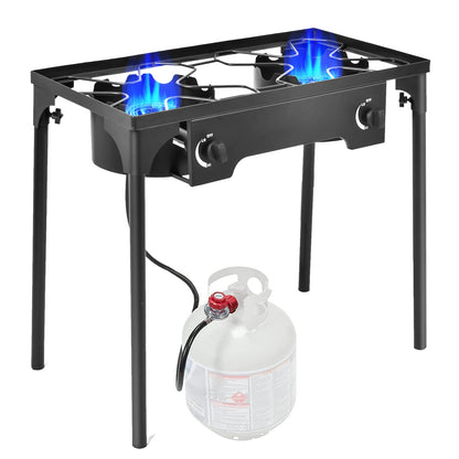 Goplus Outdoor Camping Stove, Dual Burner Propane Gas Cooker w/Detachable Legs & 0-20 PSI Regulator & CSA Approval for Camp Patio RV, Cast Iron, 150,000-BTU