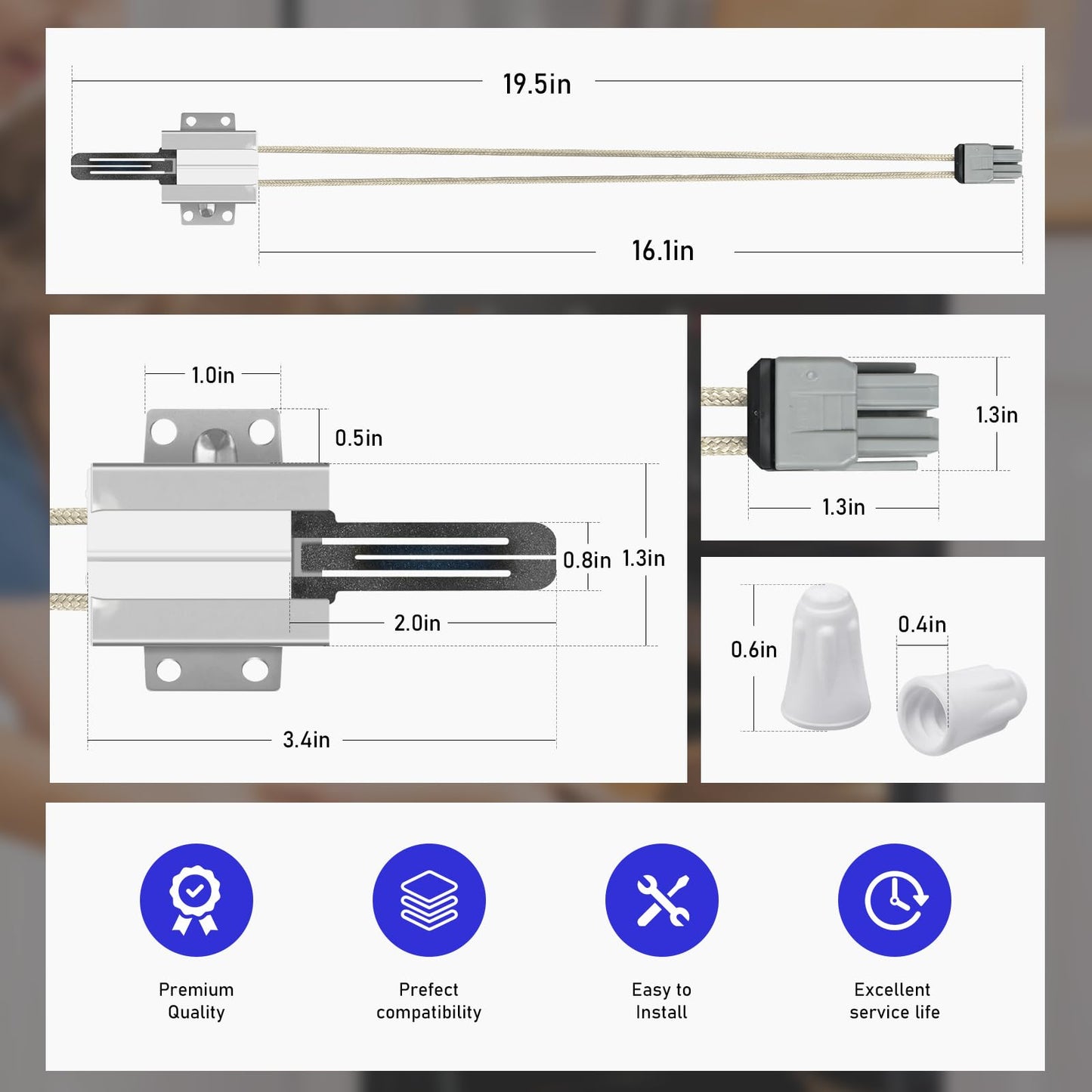 WB13X25500 Oven Igniter for Gas Stove Compatible with GE, Replaces DS043KX 4369880 223C3381G029 501RB 180220MT1 AP5986244 PS11726670