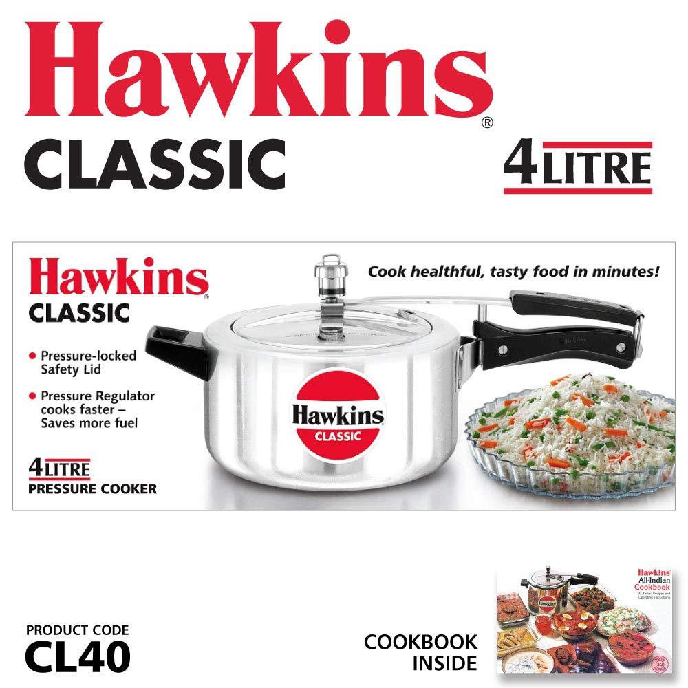 Hawkins Classic Aluminum Pressure Cooker, 4 Litre