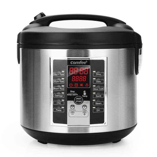 COMFEE' Rice Cooker, Slow Cooker, Steamer, Stewpot, Sauté All in One (12 Digital Cooking Programs) Multi Cooker (5.2Qt ) Large Capacity. 24 Hours Preset & Instant Keep Warm, Black/Silver (MB-M25)