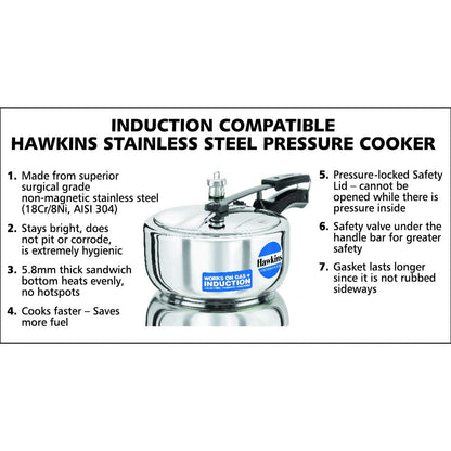 Hawkins B60 Pressure Cooker, 3 L, Stainless Steel, Silver