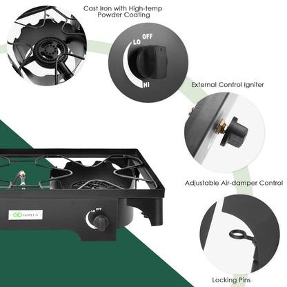 Goplus Outdoor Camping Stove, Dual Burner Propane Gas Cooker w/Detachable Legs & 0-20 PSI Regulator & CSA Approval for Camp Patio RV, Cast Iron, 150,000-BTU