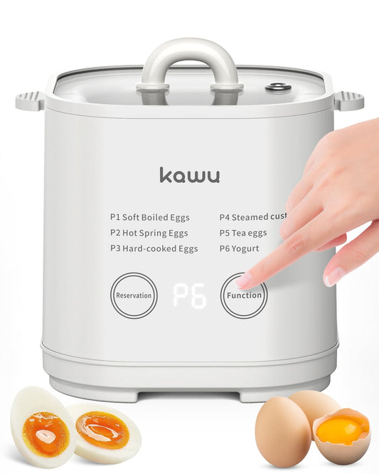 kawu Rapid Egg Cooker, 6-Egg Capacity Egg Boiler with Timer, 6-Function Egg Maker for Hard Boiled Egg,Yogurt Maker, Egg Cooker for Soft Boiled Egg with Auto Shut Off, Bowl & Rack Included, No BPA