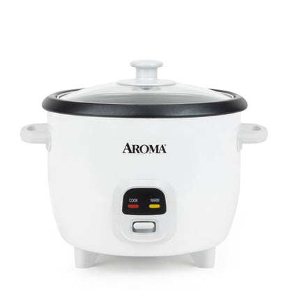 AROMA Rice Cooker, 3-Cup (Uncooked) / 6-Cup (Cooked), Small Rice Cooker, Oatmeal Cooker, Soup Maker, Auto Keep Warm, 1.5 Qt, White, ARC-393NG