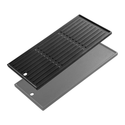 140008 463340516 463370519 Grill Griddle Plates Replacement Parts for Charbroil Gas2coal 3 Burner Hybrid Gas Grill 463340516 463336818 463370516 Cast Iron Cooking Reversible Griddle Insert Grill Parts