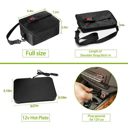 [90W Faster] Portable Oven, 12V Car Food Warmer Portable Personal Mini Oven Electric Heated Lunch Box for Meals Reheating & Raw Food Cooking for Road Trip/Camping/Picnic/Family Gathering(Black)