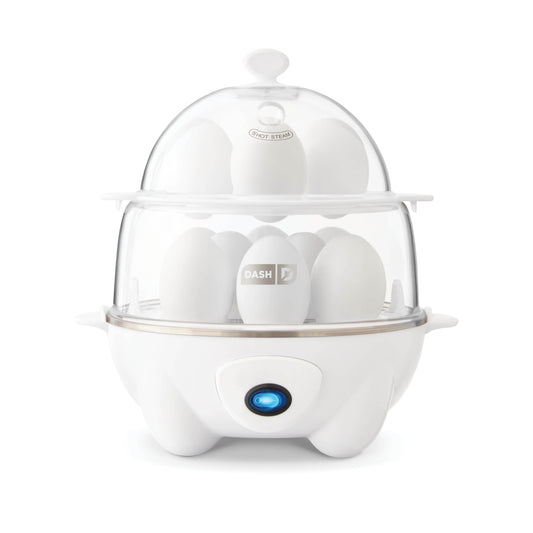 DASH Deluxe Rapid Egg Cooker for Hard Boiled, Poached, Scrambled Eggs, Omelets, Steamed Vegetables, Dumplings & More, 12 capacity, with Auto Shut Off Feature - White