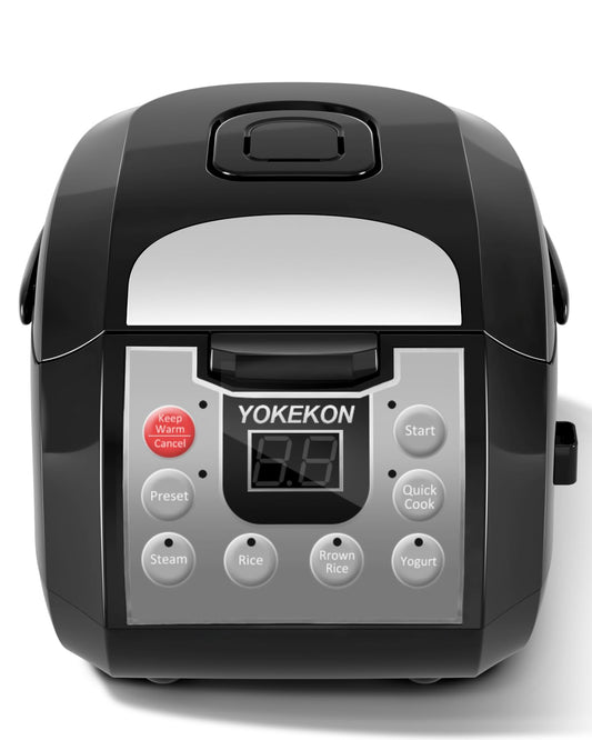 Rice Cooker 6 Cup, Stainless Steel Inner Pot Rice Cooker, YOKEKON Professional 6 Cup Uncooked Rice Cooker with Basket Steamer, 24H Delay Timer and Auto Keep Warm, Rice/Quick Cook/Brown Rice/Steam/Yogurt, Black