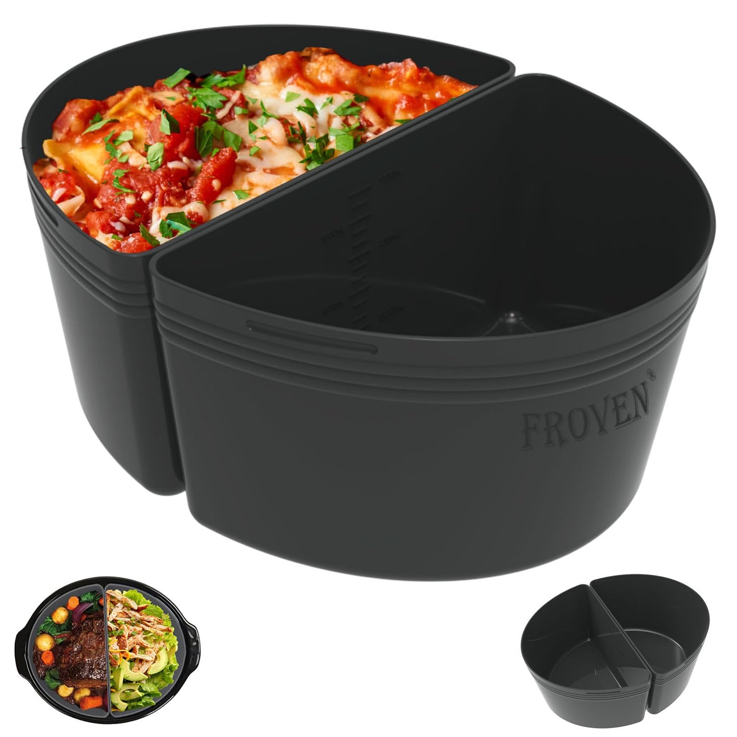 6 Quart Silicone Slow Cooker Divider Liners Oval. Thickened, Weighted & Sturdy Reusable Crockpot Inserts Compatible With Most 6 Qt Crock Pot Slow Cookers Accessories. Leakproof, Dishwasher Safe