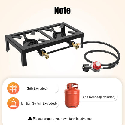 Portable Camping Stove, 2 Burner Propane Gas Stove Outdoor Cooker with Regulator Hose, BBQ Propane Burner Head for Camping, Tailgating, Hiking