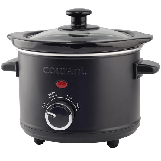 Courant Mini Slow Cooker Crock, with Easy Options 1.6 Quart Dishwasher Safe Pot, Black Stainless