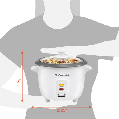 Elite Gourmet ERC-006NST Maxi-Matic Electric Rice Cooker with Non-Stick Inner Pot Makes Soups, Stews, Grains, Cereals, Keep Warm Feature, 6 Cups Cooked (3 Cups Uncooked), White