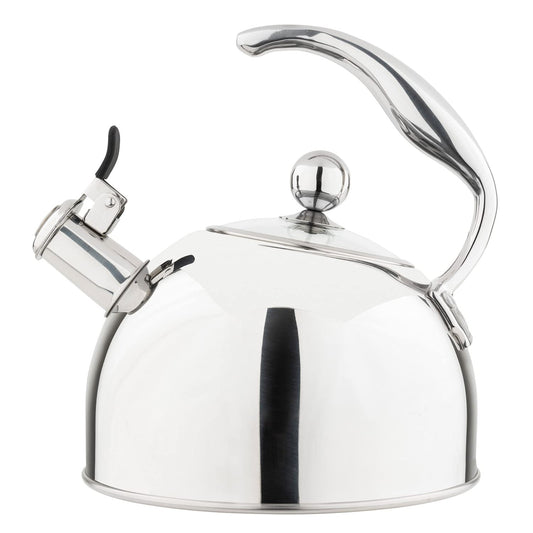 Viking Culinary 3-Ply Stainless Steel Whistling Tea Kettle, 2.6 Quart, Includes Tempered Glass Lid, Ergonomic Handle, Works on All Cooktops including Induction, Mirror Finish