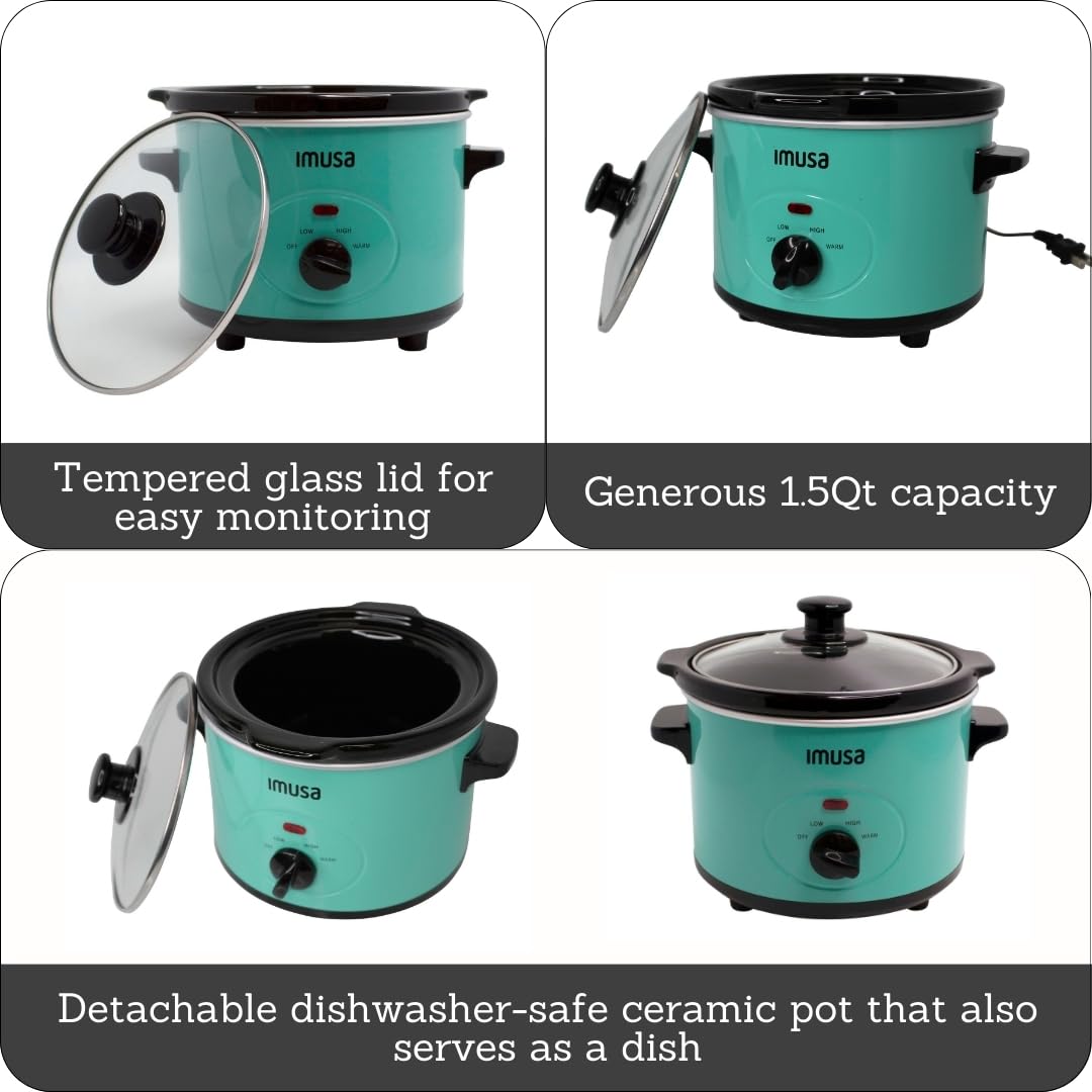 IMUSA 1.5qt Electric Slow Cooker, Teal