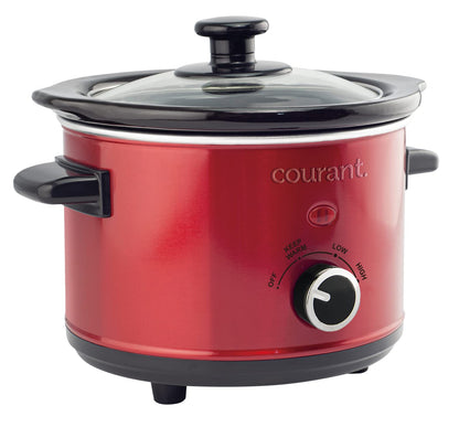 Courant Mini Slow Cooker Crock, with Easy Options 1.6 Quart Dishwasher Safe Pot, Red