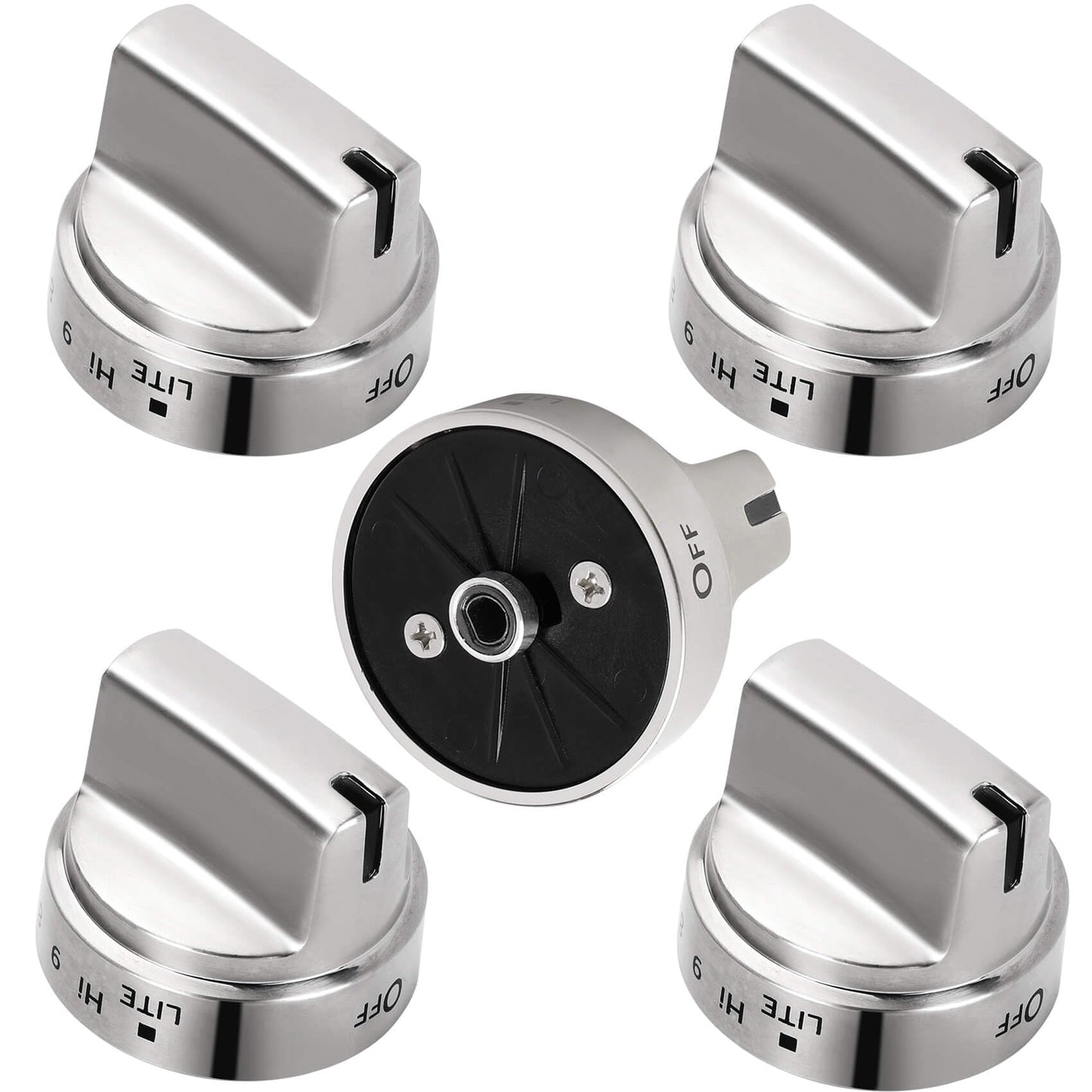 WB03X24818 Gas Stove Knob Replacement for GE, 5 Pack Stainless Steel Replacement Stove Knobs to Replace 4363588, AP5989029, PS11729081, EAP11729081, Range Knobs Compatible with ge - 1 Year Warranty