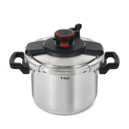 T-fal Clipso Stainless Steel Pressure Cooker 6.3 Quart, Induction , Secure locking System, One Hand System, Recipe Book Included, Cookware, Pots and Pans, Kitchen, Dishwasher Safe, Silver