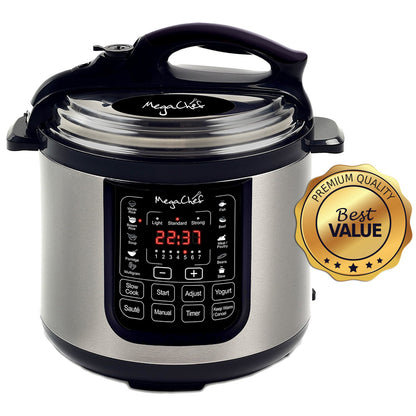 MegaChef MCPR120A 8 Quart Digital Pressure Cooker with 13 Pre-set Multi Function Features, Stainless Steel