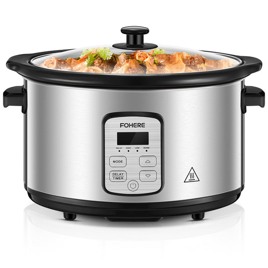 Fohere Slow Cooker, 6-Quart Slow Cooker with Adjustable Temperature & Cooking Times, Dishwasher Safe Ceramic Inner Pot & Tempered Glass Lid, Slow Cooker with Keep Warm ＆ Delay Start Function