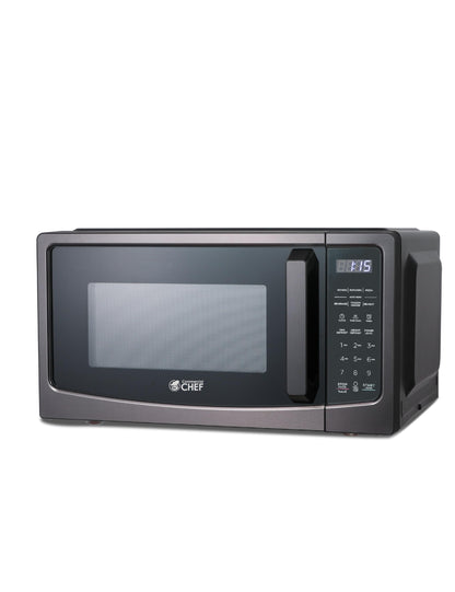 COMMERCIAL CHEF 1.1 Cu Ft Microwave with 10 Power Levels, Microwave 1000W with Pull Handle Door, Countertop Microwave with Microwave Turntable and Digital Controls, Black Stainless Steel