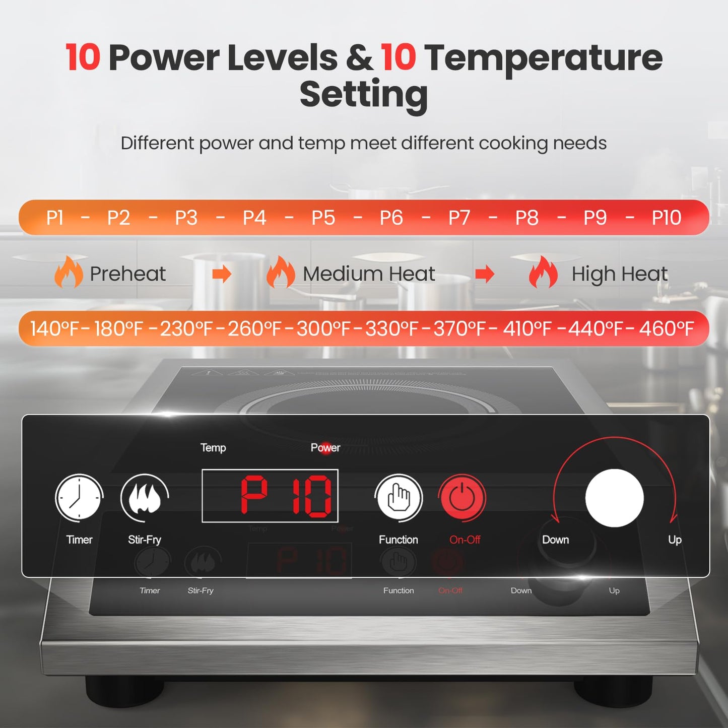 PAYISHO Induction Cooktop Commercial Grade 1800W Portable Cooker,18/10 Stainless Steel,Large Induction burner,Electric stove,Large 8” Heating Coil, 24 Hours Timer,Powerful Professional Hot Plate