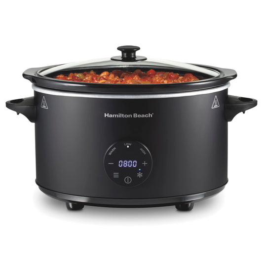 Hamilton Beach 6 Quart Set & Forget Programmable Slow Cooker with Defrost Function, Flexible Programming With Adjustable Countdown Timer, Dishwasher Safe Crock and Lid, Black (33765)