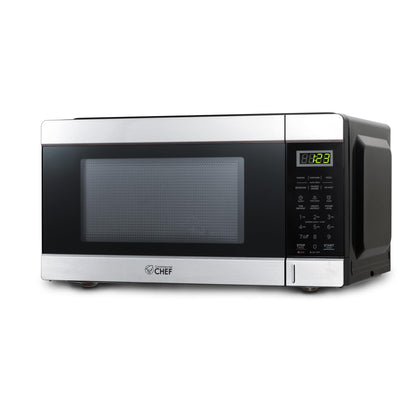 COMMERCIAL CHEF 1.1 Cu Ft Microwave with 10 Power Levels, Small Microwave with Push Button, 1000W Countertop Microwave with Kitchen Timer, Door Lock, & Digital Controls, Stainless Steel