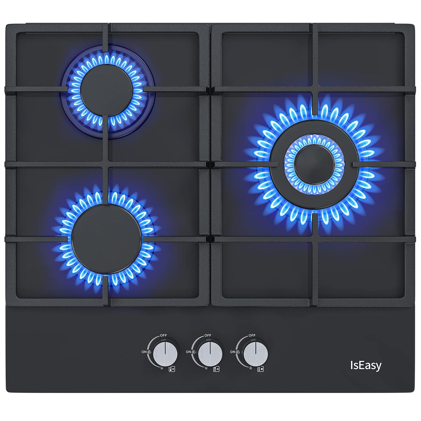 24" Built-in Gas Cooktop, 3 Burner Gas Stovetop, 24 Inch NG/LPG Convertible Natural Gas Propane Cooktops, 3 Burner Gas Stovetop With Thermocouple Protection, Black Tempered Glass-IsEasy