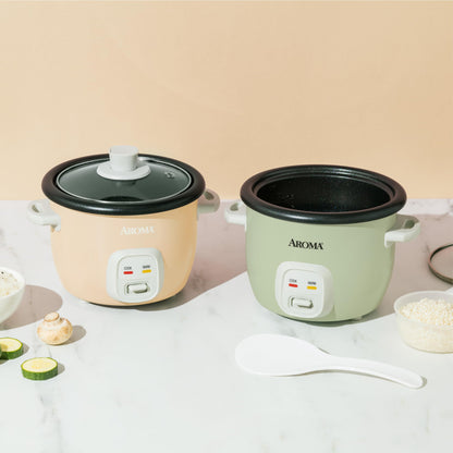 AROMA® Mini Rice Cooker, 2-Cup (Uncooked) / 4-Cup (Cooked), Grain Cooker, Soup Maker, Oatmeal Cooker, Auto Keep Warm, 1 Qt, Milk Tea color