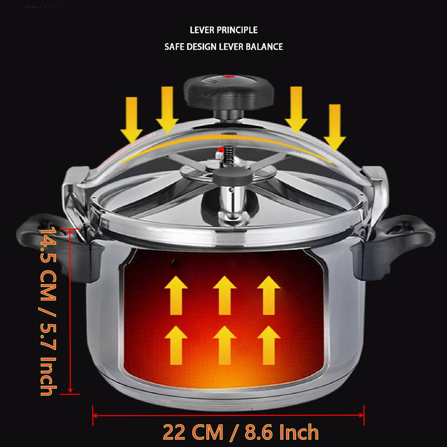 Aluminum Pressure Cooker, 3L/4L/5L Large Capacity Pressure Cooker for Gas Stove, Explosion Proof Pressure Canner with Easy Lock Lid, Fast Cooking Cookware (5L-22CM Bottom))