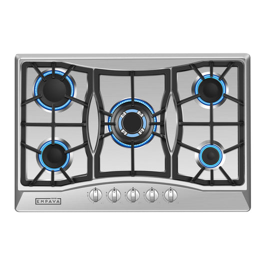 Empava 30 in. Gas Stove Cooktop with 5 3rd Gen Italy Sabaf Sealed Burners in Stainless Steel, 30 Inch, Silver