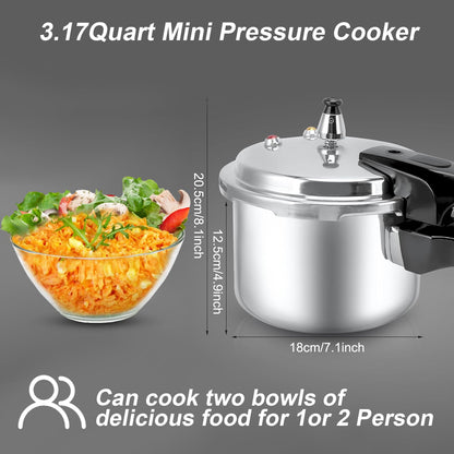 Serlium Small Pressure Cooker, 3.17 Quart Aluminum Alloy Pressure Cooker 18cm/7inch Bottom 3L Mini Pressure Cooker for Gas Stove Induction Cooker